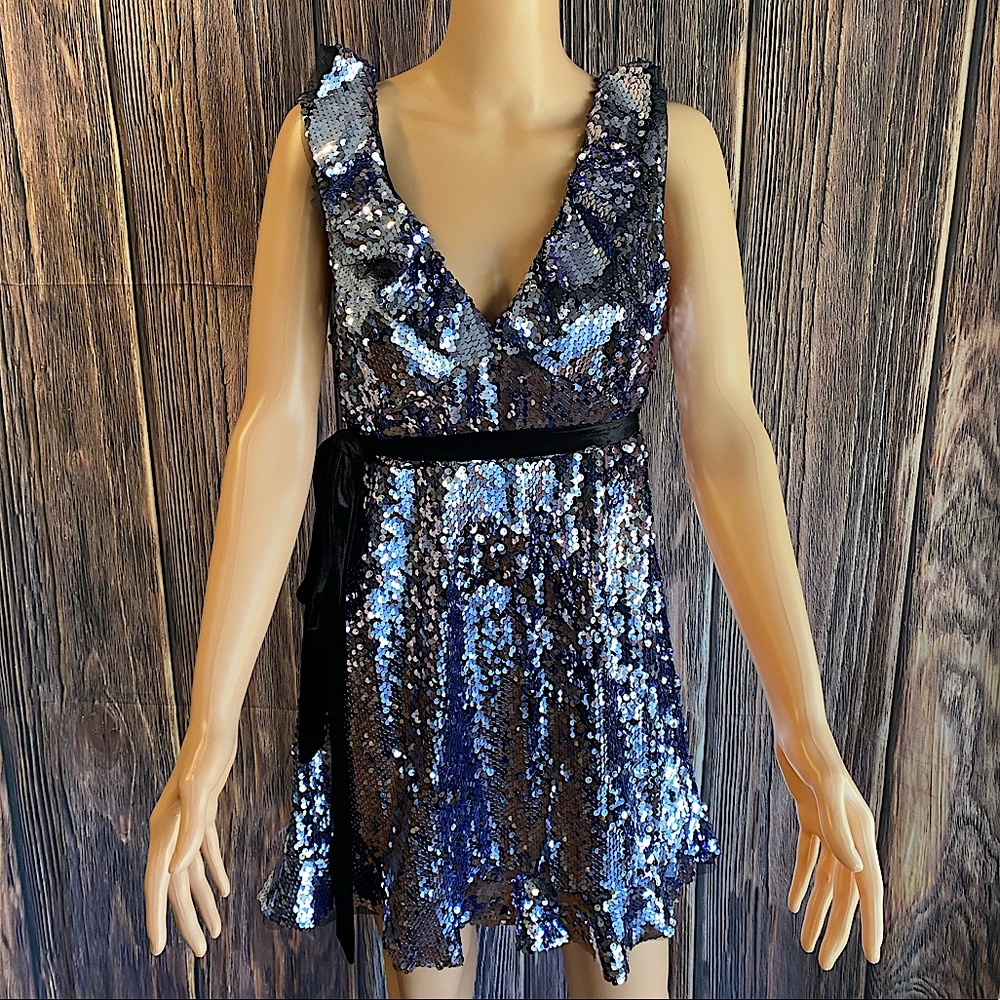 Free People NWT mauve purple silver & black sequin cocktail prom dress